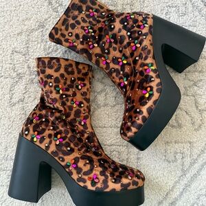 Betsy Johnson Harriet Leopard Print Platform Ankle Boots